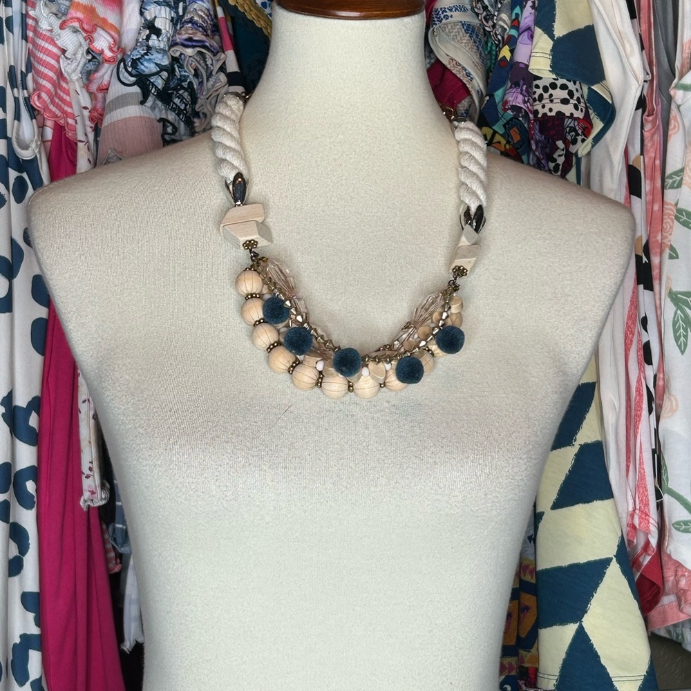 Plunder Beaded Rope Necklace with Blue and Cream Accents